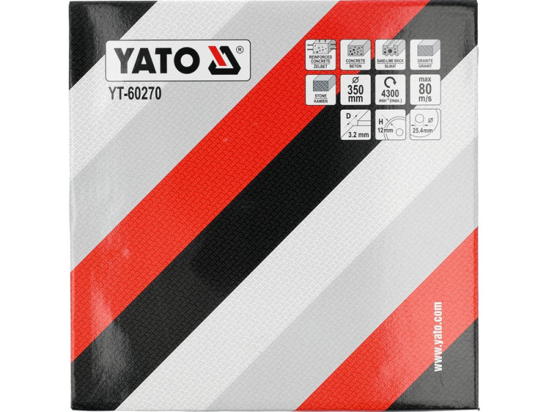 Диск алмазний відрізний по залізобетону 350×25,4 мм YATO YT-60270