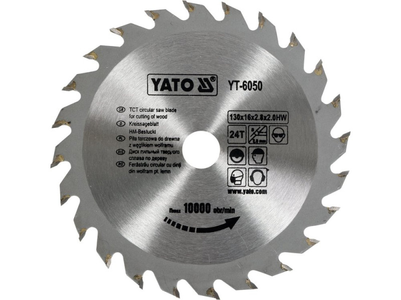 Диск пильный по дереву твердосплавный YATO YT-6050, 130×24T×16 мм