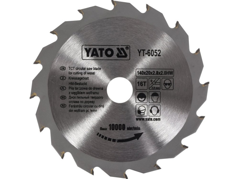 Диск пиляльний по дереву твердосплавний YATO YT-6052, 140×16T×20 мм