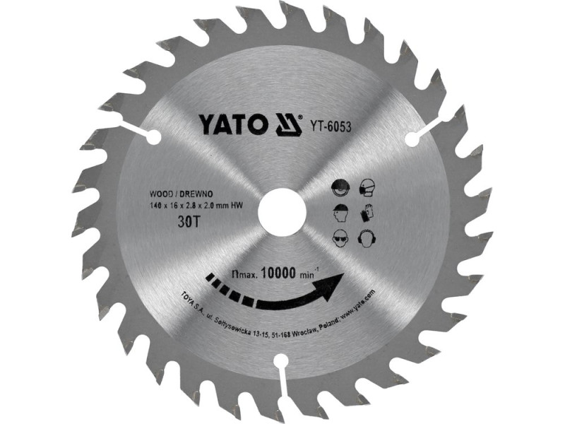 Диск пиляльний по дереву твердосплавний YATO YT-6053, 140×30T×16 мм