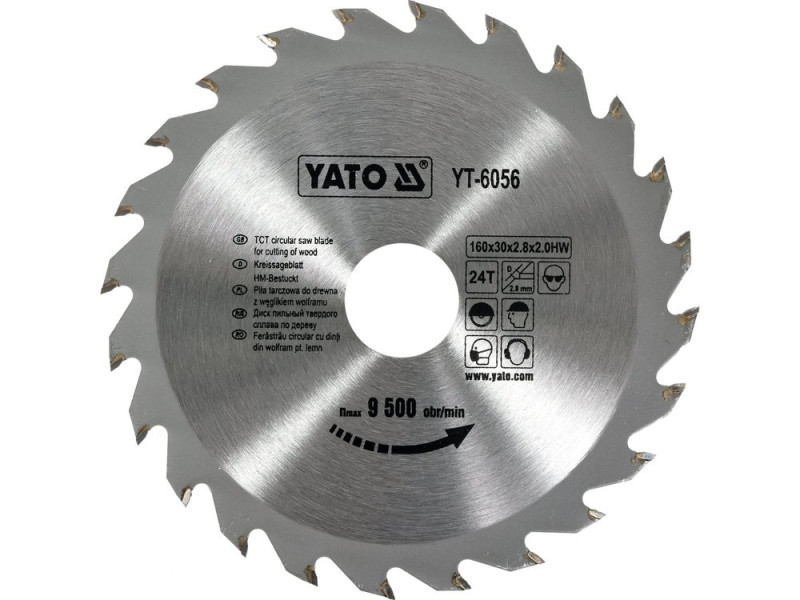 Диск пильный по дереву твердосплавный YATO YT-6056, 160×24T×30 мм