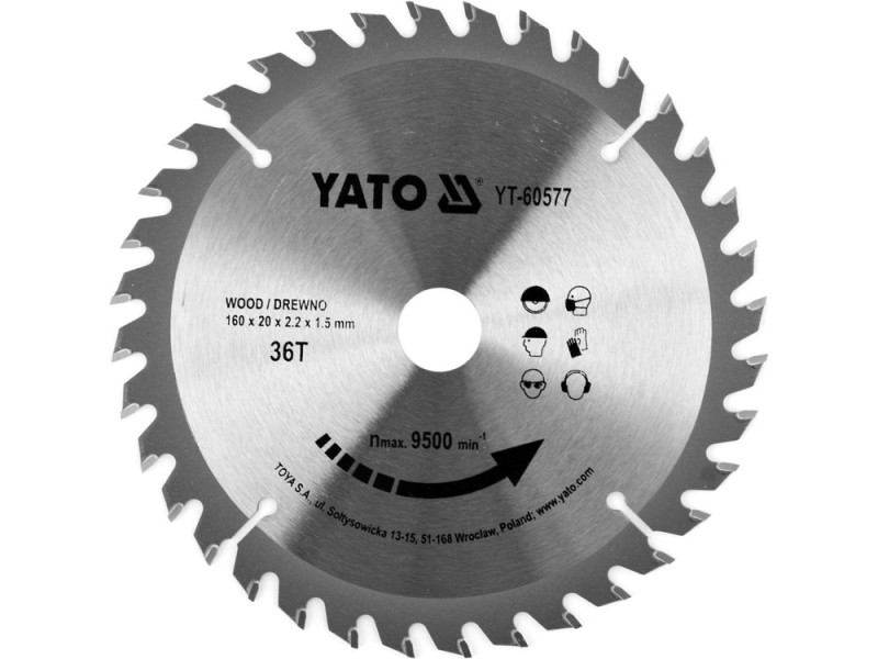 Диск пиляльний по дереву YATO YT-60577, 160×36T×20 мм, твердосплавний