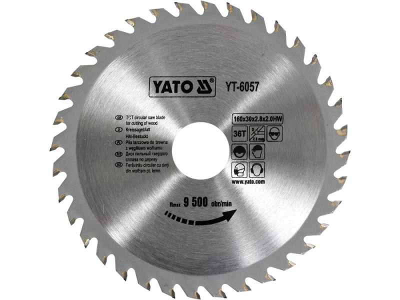 Диск пиляльний по дереву твердосплавний YATO YT-6057, 160×36T×30 мм