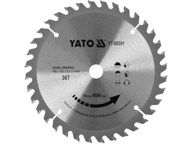 Диск пильный по дереву YATO YT-60591, 165×36T×16 мм, твердосплавный