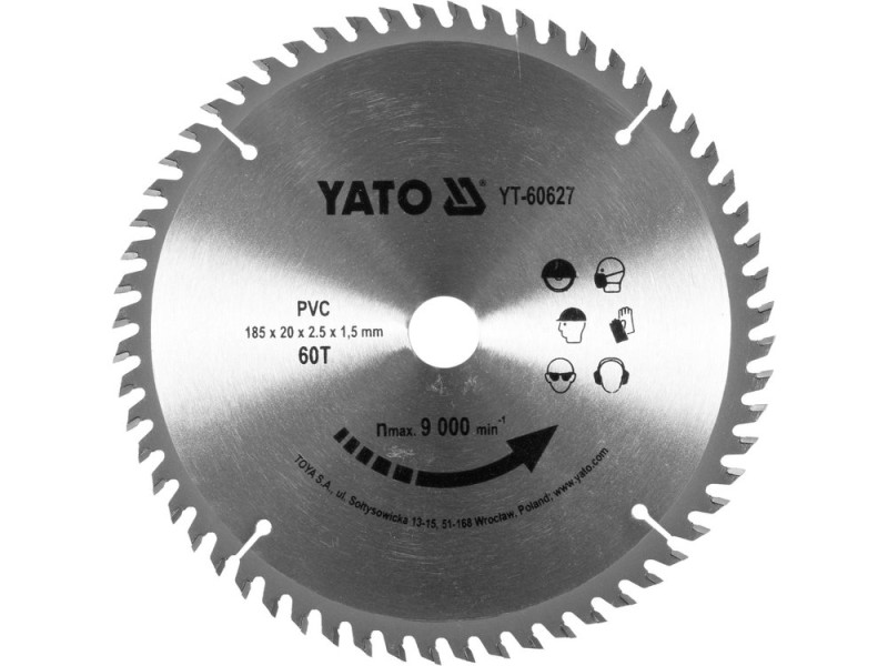 Диск пильный по ПВХ 185×60T×20 мм YATO YT-60627