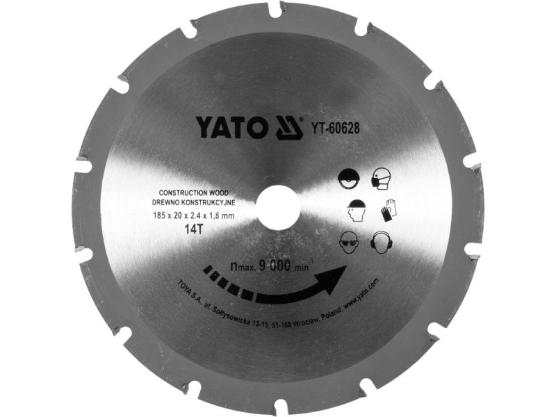 Диск пиляльний по дереву з цвяхами YATO YT-60628, 185×14T×20 мм
