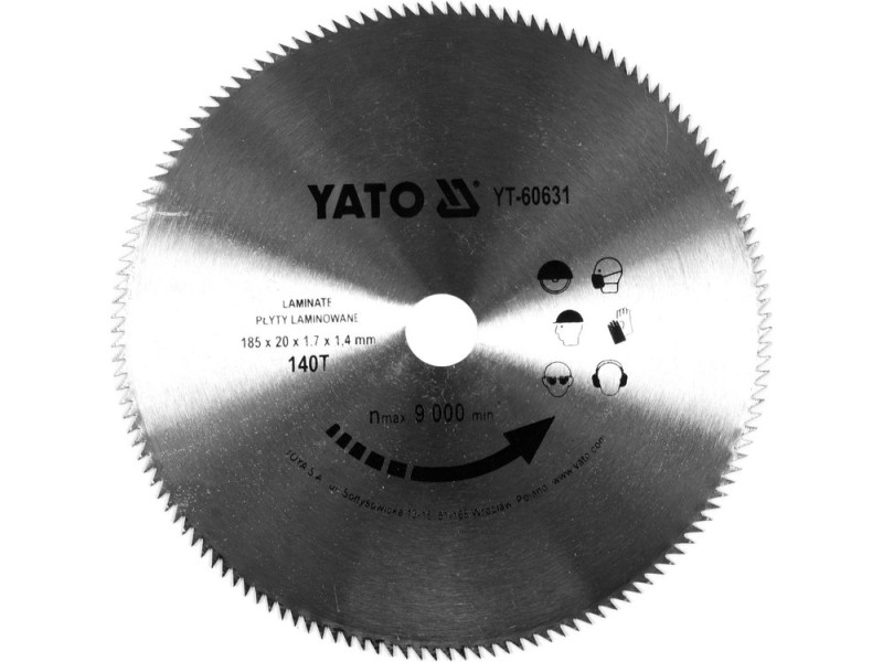 Диск пиляльний по дереву та ламінату 185×140T×20 мм YATO YT-60631
