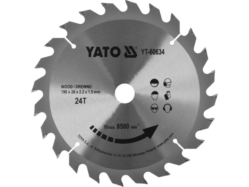 Диск пильный по дереву YATO YT-60634, 190×24T×20 мм, твердосплавный