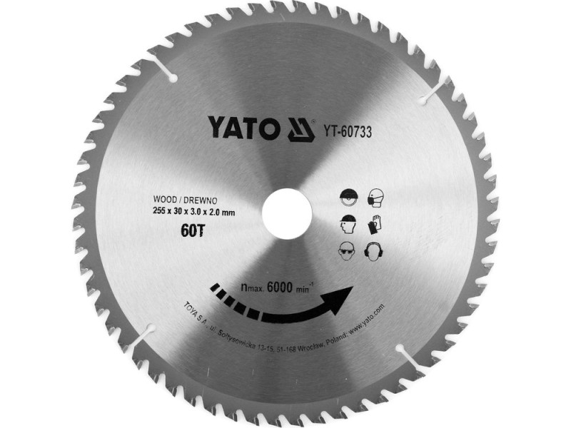 Диск пиляльний по дереву 255×60T×30 мм YATO YT-60733