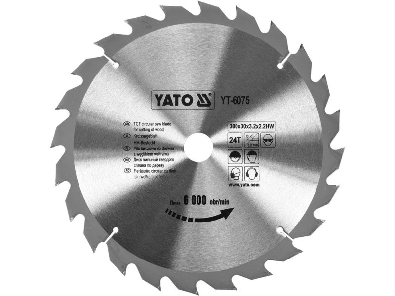 Диск пиляльний по дереву твердосплавний YATO YT-6075, 300×24T×30 мм