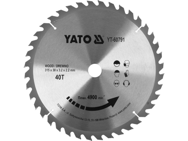 Диск пиляльний по дереву YATO YT-60791, 315×40T×30 мм, твердосплавний