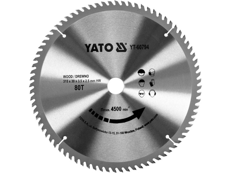 Диск пиляльний по дереву YATO YT-60794, 315×80T×30 мм, твердосплавний