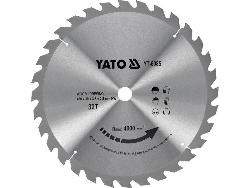 Диск пиляльний по дереву твердосплавний YATO YT-6085, 400×32T×30 мм