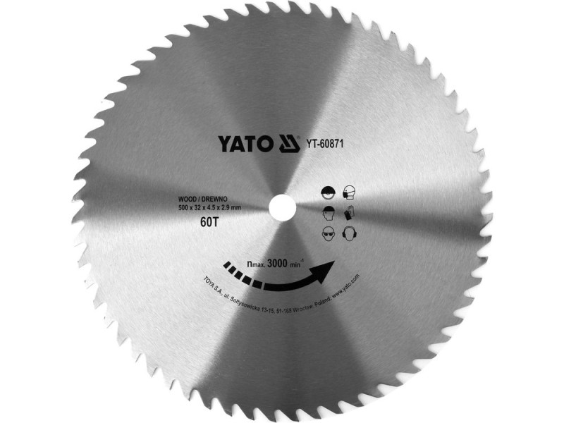 Диск пиляльний по дереву 500×60T×32 мм YATO YT-60871