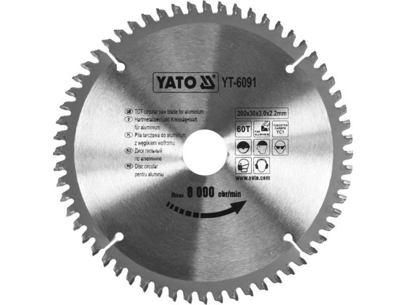 Диск пиляльний по алюмінію 200×60T×30 мм YATO YT-6091