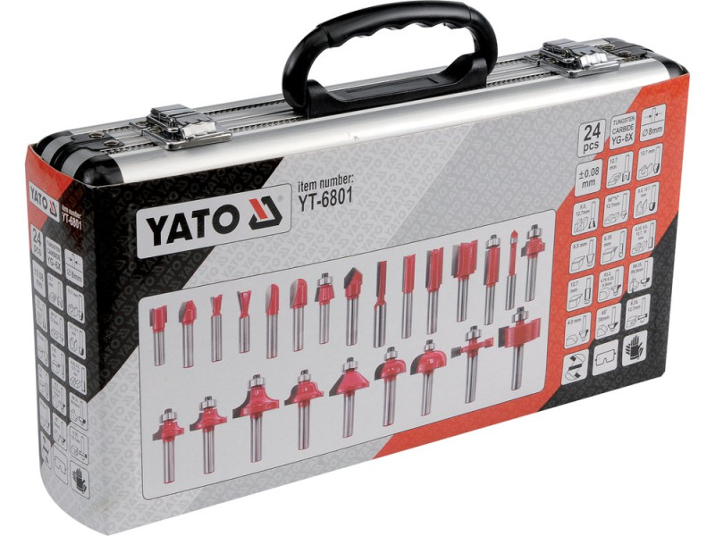 Набір фрез по дереву 24 шт YATO YT-6801, хвостовик 8 мм