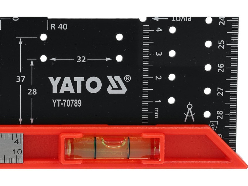 Косинець столярний 300 мм з рівнем YATO YT-70789, шкала