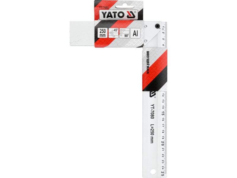 Угольник ерунок алюминиевый YATO YT-7080, 250 мм, 45 и 90°