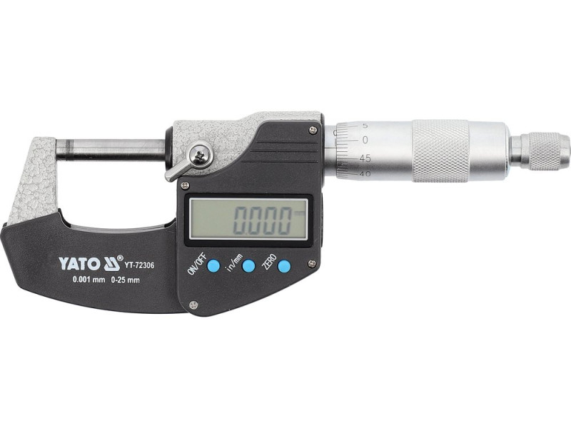 Мікрометр YATO з LCD цифровою шкалою, точністю 0.001 мм в діапазоні 0 - 25 мм (YT-72306)