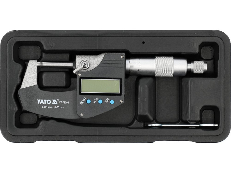 Мікрометр YATO з LCD цифровою шкалою, точністю 0.001 мм в діапазоні 0 - 25 мм (YT-72306)