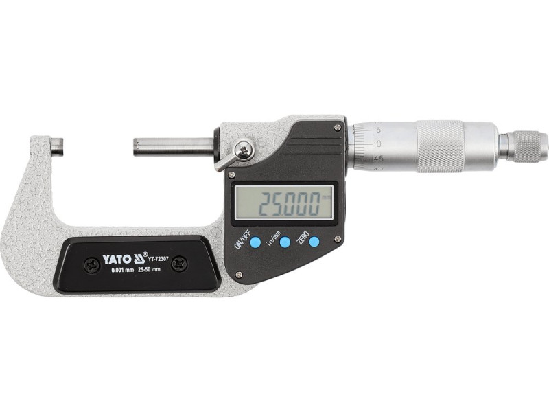 Мікрометр YATO з LCD цифровою шкалою, точністю 0.001 мм в діапазоні 25 - 50 мм (YT-72307)