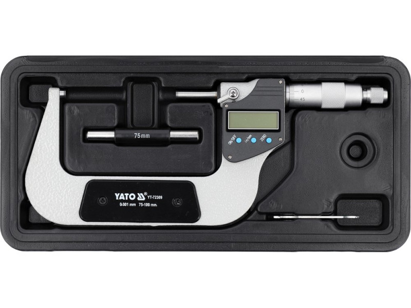 Микрометр YATO с LCD цифровой шкалой, точностью 0.001 мм в диапазоне 75 – 100 мм (YT-72309)
