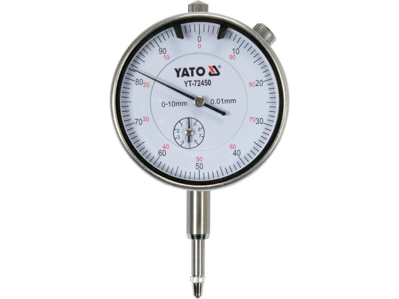 Індикатор годинникового типу 0-10 мм YATO YT-72450, точність 0,01 мм