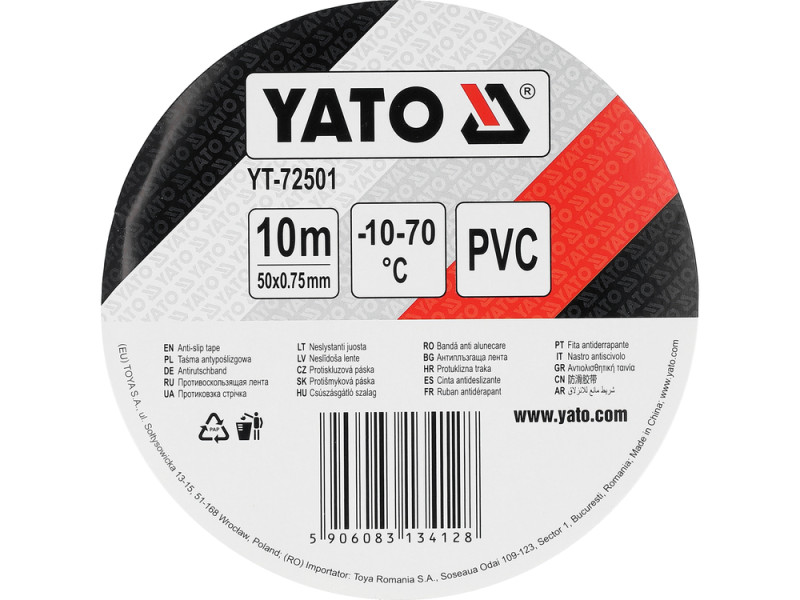 Стрічка протиковзна YATO l= 10 м, w= 50 мм, з ПВХ, чорна в рулоні [48]