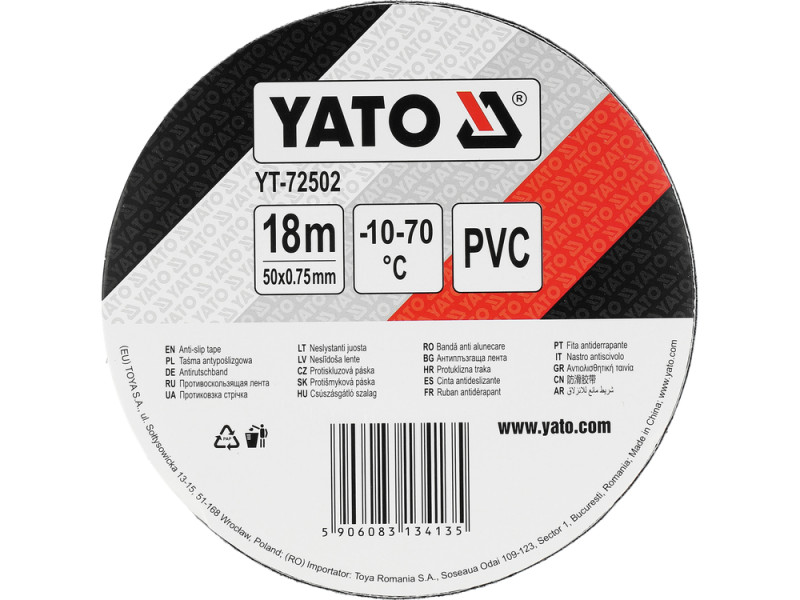 Стрічка протиковзна YATO l= 18 м, w= 50 мм, з ПВХ, чорна в рулоні [24]