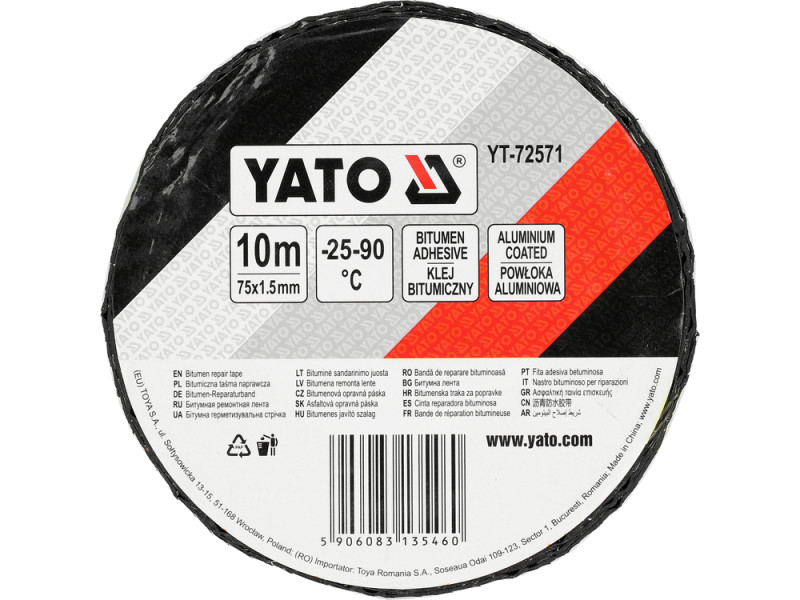 Стрічка ремонтна бітумна на алюмінієвій фользі YATO 10 м х 7,5 см, t= 1.5 мм [12]