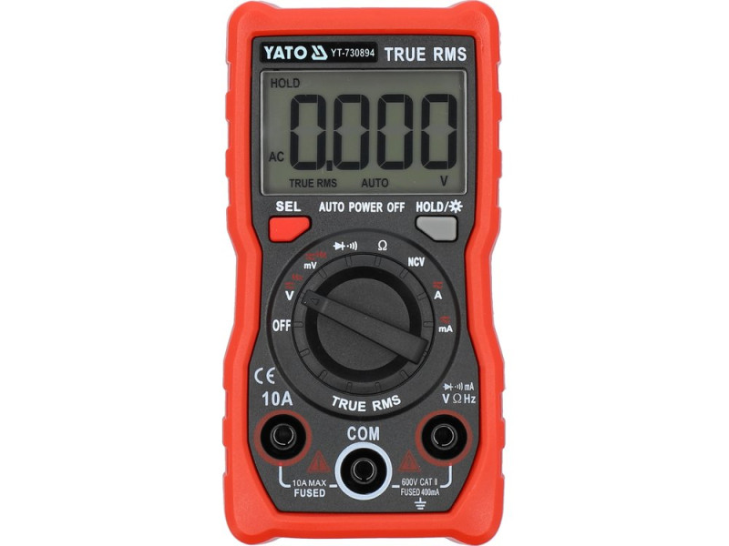 Мультиметр TRUE RMS електричних параметрів YATO з LCD-цифровим діапазоном 4000 від 2х1,5V;AA батар (YT-730894)