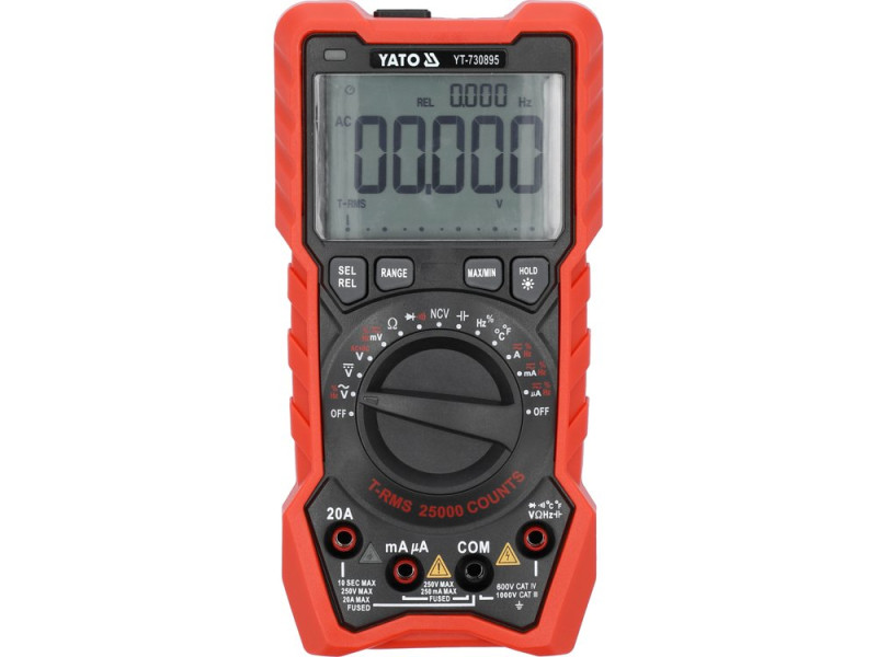 Мультиметр TRUE RMS електричних параметрів YATO з LCD-цифровим діапазоном 25000 від 3х1,5V;AA батар (YT-730895)