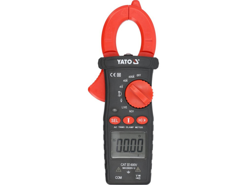 Мультиметр-кліщі TRUE RMS електр. параметрів YATO, діапаз AC- 0-600 А, 0-600 V AC/DC, відображ- 3999 (YT-730935)
