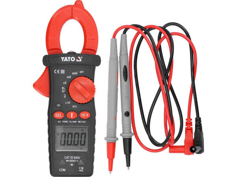 Мультиметр-кліщі TRUE RMS електр. параметрів YATO, діапаз AC- 0-600 А, 0-600 V AC/DC, відображ- 3999 (YT-730935)