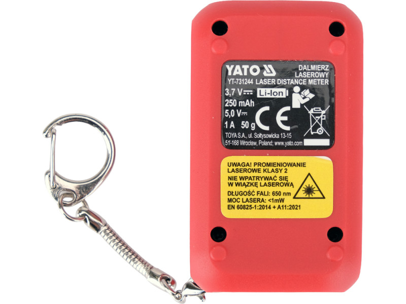 Дальномер лазерный брелок YATO с LCD-дисплеем, дальность 30 м, погрешность ±5 мм, пииние аккум. 220 мАГ