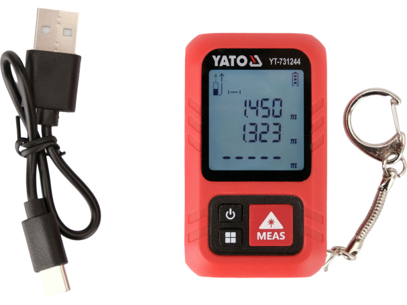 Дальномер лазерный брелок YATO с LCD-дисплеем, дальность 30 м, погрешность ±5 мм, пииние аккум. 220 мАГ