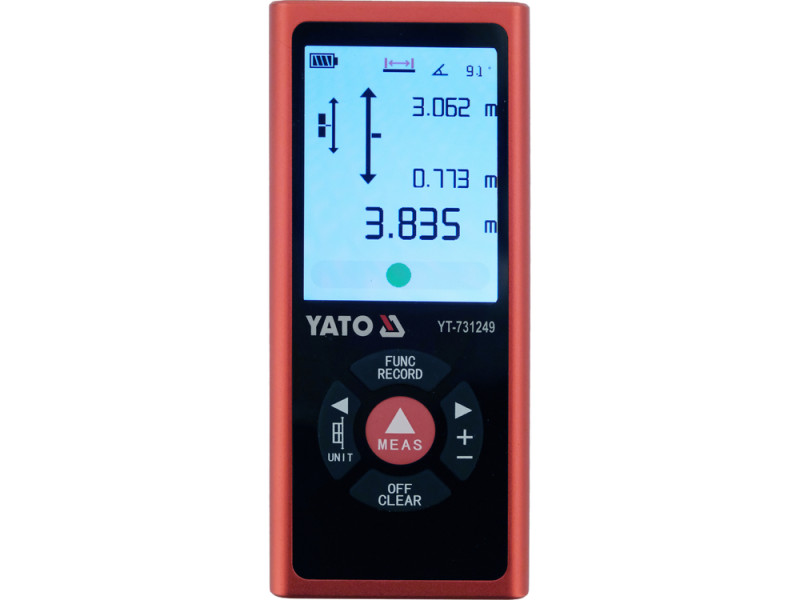 Дальномер лазерный 2-направленный YATO LCD-дисплей, дальность 2х 60 м, пииние от аккум. 3,7 В 700 мАч