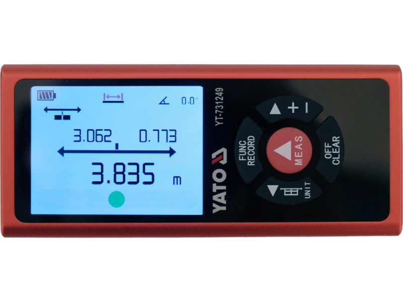 Дальномер лазерный 2-направленный YATO LCD-дисплей, дальность 2х 60 м, пииние от аккум. 3,7 В 700 мАч