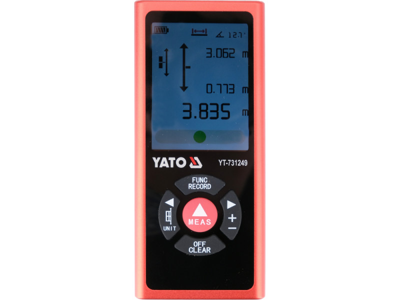 Дальномер лазерный 2-направленный YATO LCD-дисплей, дальность 2х 60 м, пииние от аккум. 3,7 В 700 мАч