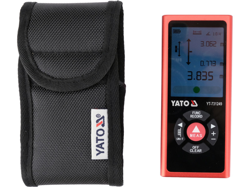 Дальномер лазерный 2-направленный YATO LCD-дисплей, дальность 2х 60 м, пииние от аккум. 3,7 В 700 мАч