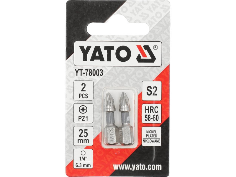 Набір біт Pozidriv PZ1 25 мм YATO YT-78003, 1/4", S2, 2 шт