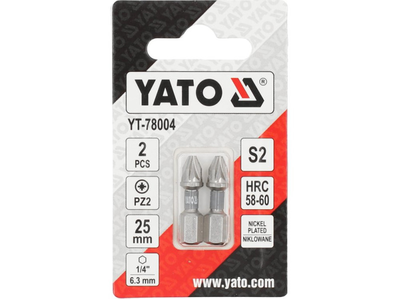 Набір біт Pozidriv PZ2 25 мм YATO YT-78004, 1/4", S2, 2 шт