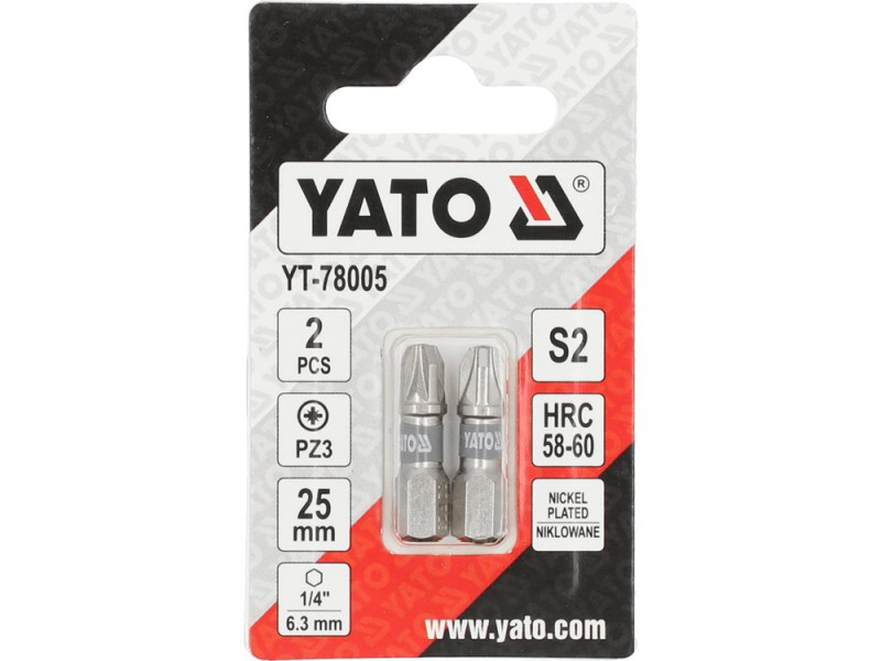 Набір біт Pozidriv PZ3 25 мм YATO YT-78005, 1/4", S2, 2 шт