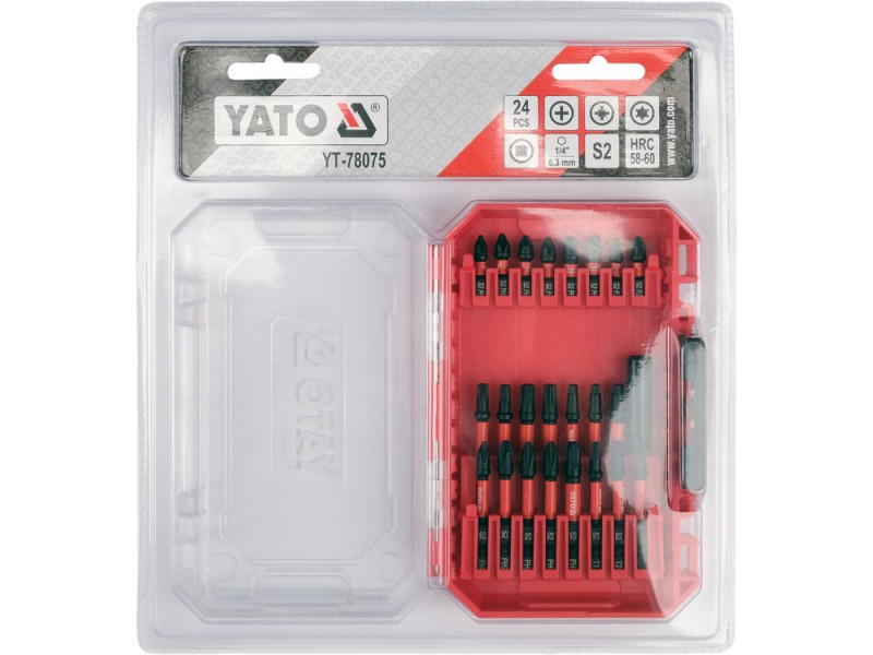 Набор ударных бит YATO YT-78075, 24 шт, 1/4" HEX