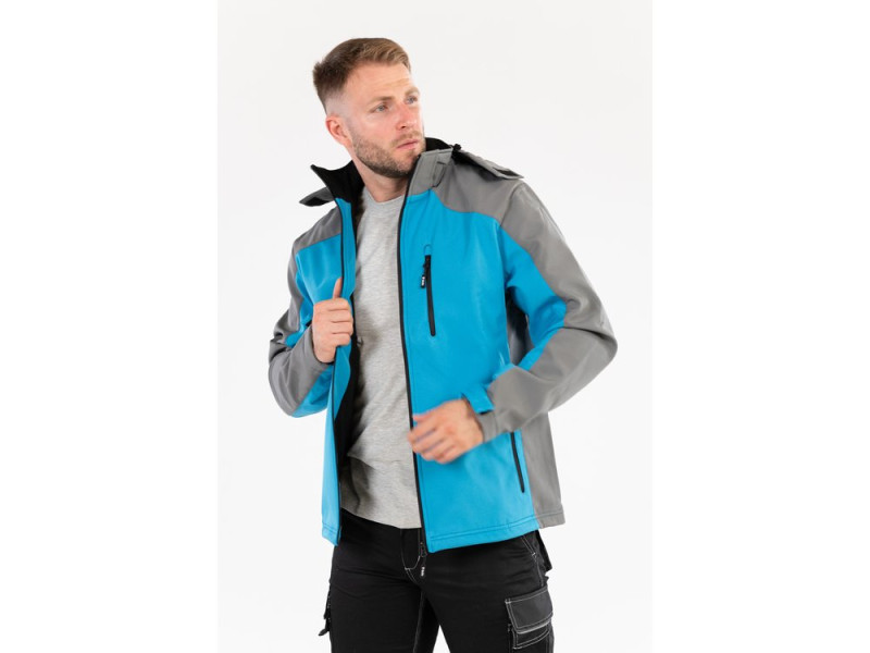 Куртка робоча SOFTSHELL з прикріпн капюшоном YATO розм S, синьо-сіра, 3 кишені, 96% поліес і 4% (YT-79560)