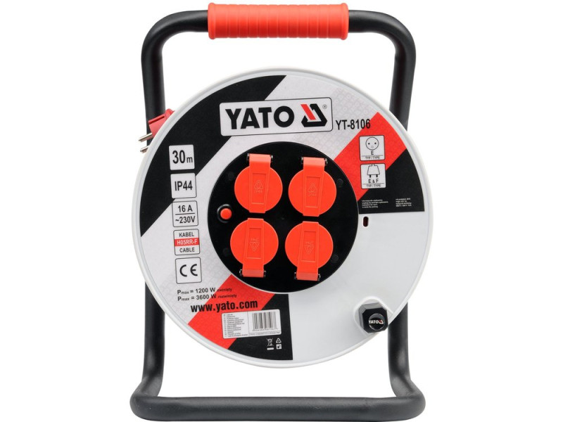 Удлинитель сетевой YATO на катушке : L= 30 м. 3-жильный S=2,5 мм² (YT-8106)