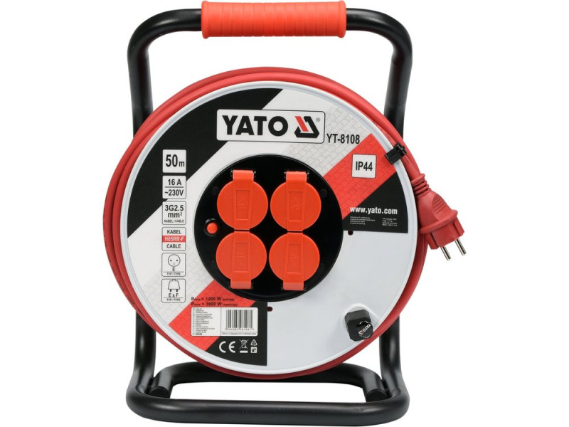 Подовжувач мережевий YATO на котушці : L= 50 м. 3-жильний S= 2,5 мм² (YT-8108)