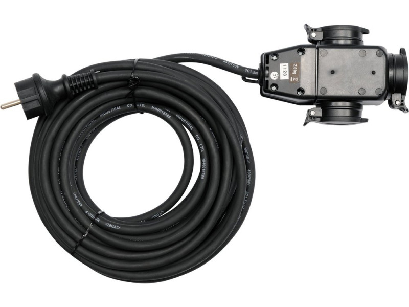 Подовжувач електромережевий YATO: l= 20 м, 16 A, 3Gх1,5 mm2, IP44 з розгалужовачем з 3 гніздами (YT-81162)