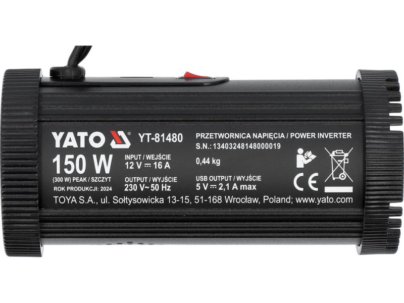 Перетворювач напруги YATO YT-81480, 12/230 В, 150/300 Вт