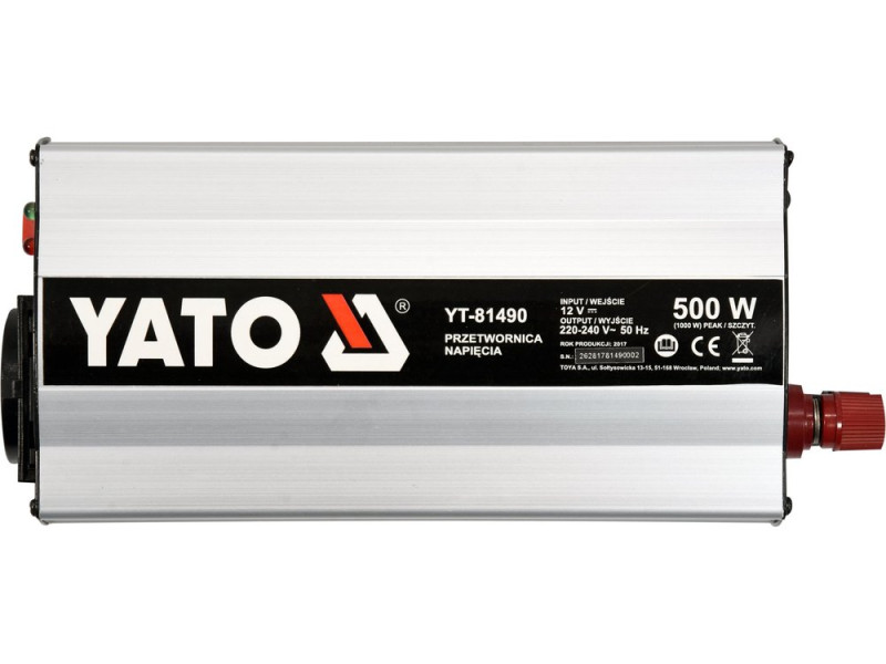 Перетворювач напруги YATO з джерела 12 В DC в 230 В, 500 Вт AC (YT-81490)